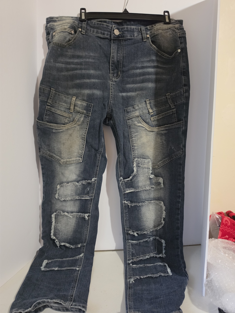 Relaxed Fit Distressed Men's Jeans - Dark Blue